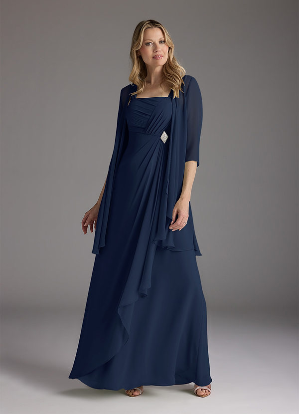 Azazie Weisz Mother of the Brides Dresses Dark Navy A-Line Square Neckline Pleated Chiffon Dress image1