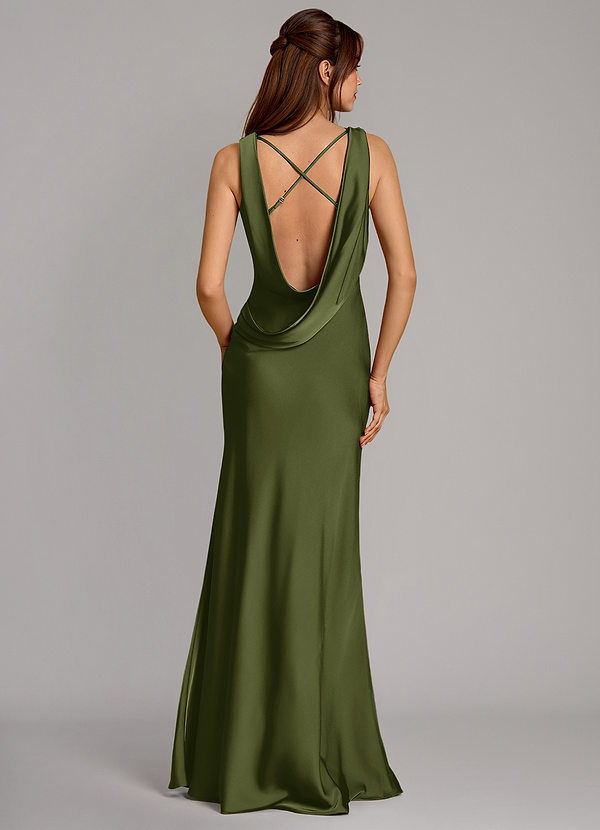 Azazie Cheryl Bridesmaid Dresses Olive Mermaid Stretch Satin Dress image1