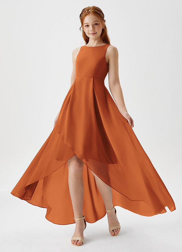 Azazie Lizette Junior Cinnamon A-Line Pleated Chiffon Dress image1