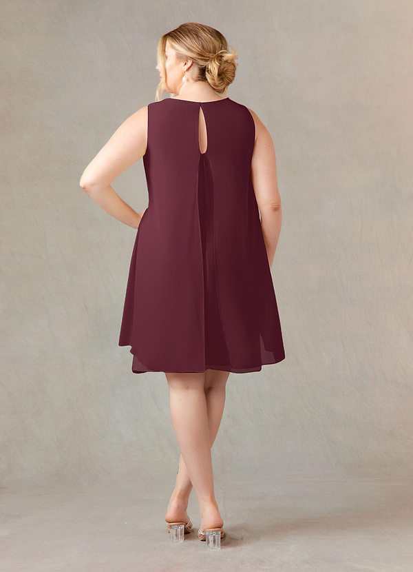 Cicinia Cabernet Plus Size Mother Of The Bride Dress With Sleeves Long Chiffon Beaded A-line Tea Length main image 1