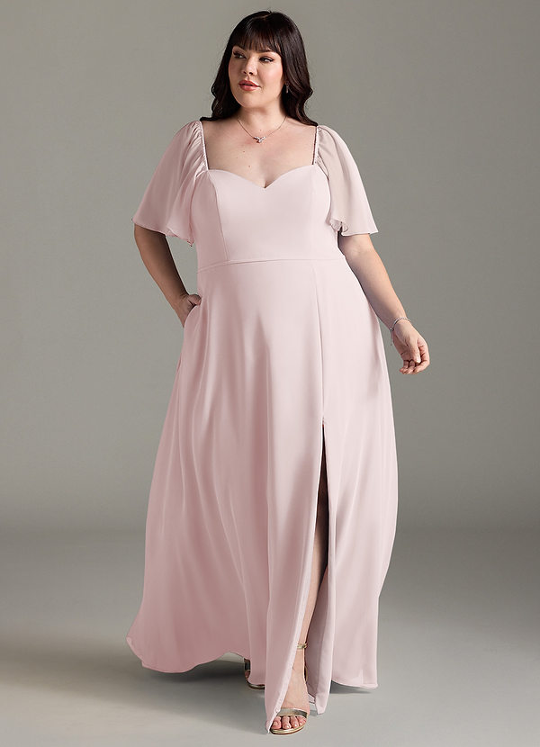 Azazie Chloe Bridesmaid Dresses Blushing Pink A-Line Sweetheart Neckline Chiffon Dress image1