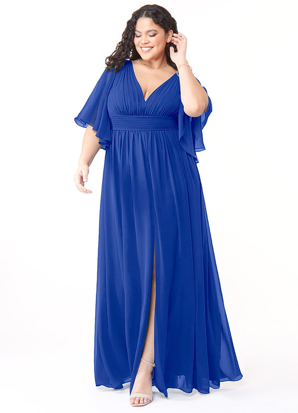 Azazie Temeka Robes Demoiselle d'honneur Robe Trapèze en Mousseline de soie Rayé Bleu Roi image1