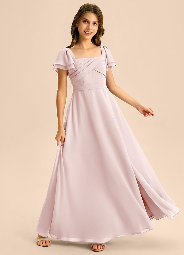 Azazie Azey Junior Jurk van Chiffon met A-Lijn Ruches Blozend Roze image1