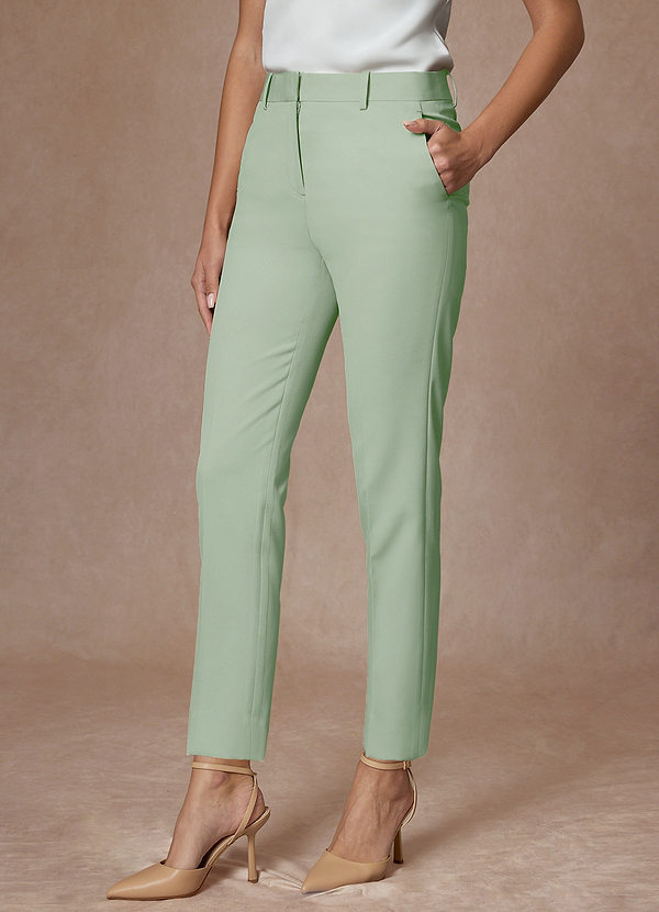 front Whitney Dusty Sage Structured Stretch Full Length Dress Pants