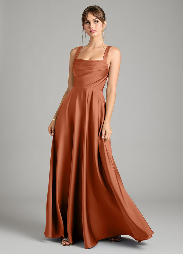 Azazie Shaude Bridesmaid Dresses Cedar Rose A-Line Pleated Stretch Satin Dress image1