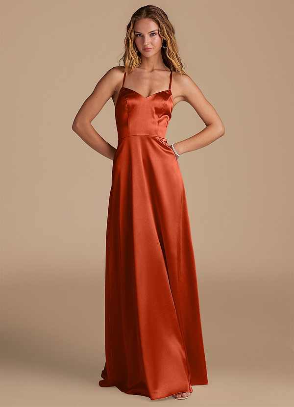 Azazie Mei Bridesmaid Dresses Paprika A-Line Sweetheart Neckline Metallic Satin Dress image1