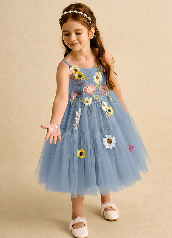 Azazie Osea Sukienki dla dziewczynek sypiących kwiaty Suknia balowa Pofałdowany Tiul Długość do kolan Sukienka image1