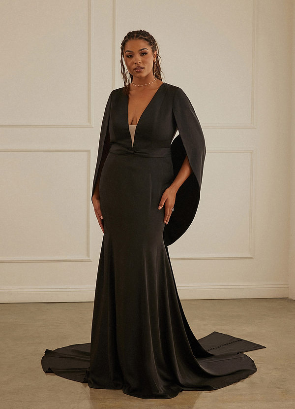 Christian Siriano Bridal for Azazie 2001 Wedding Dresses Black Champagne Mermaid Crepe Back Satin Dress image1