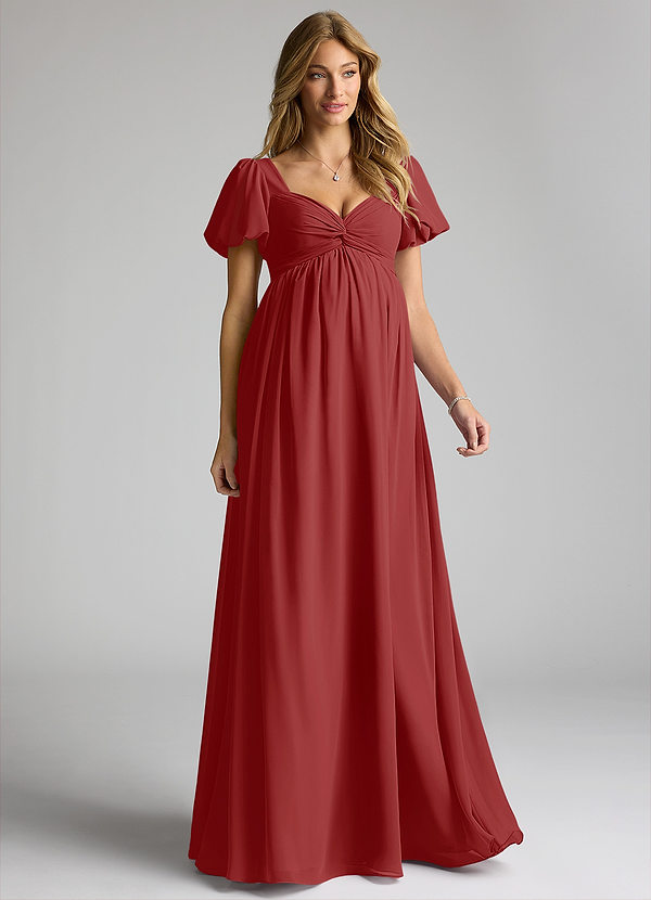 Azazie Madisynn Maternity Bridesmaid Dresses Bow Chiffon Floor-Length Dress image1