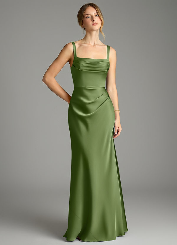 Azazie Alouette Bridesmaid Dresses Juniper Mermaid Pleated Stretch Satin Dress image1