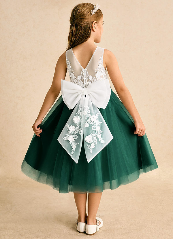 Azazie Lina Flower Girl Dresses Ivory Emerald Ball-Gown Lace Dress image1