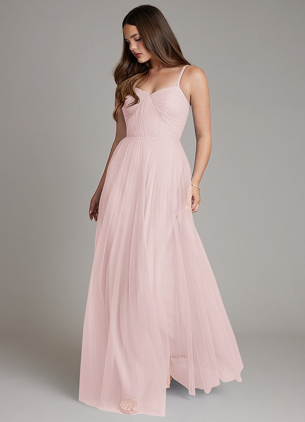 Azazie Teagan Bridesmaid Dresses Blushing Pink A-Line Sweetheart Neckline Tulle Dress image1