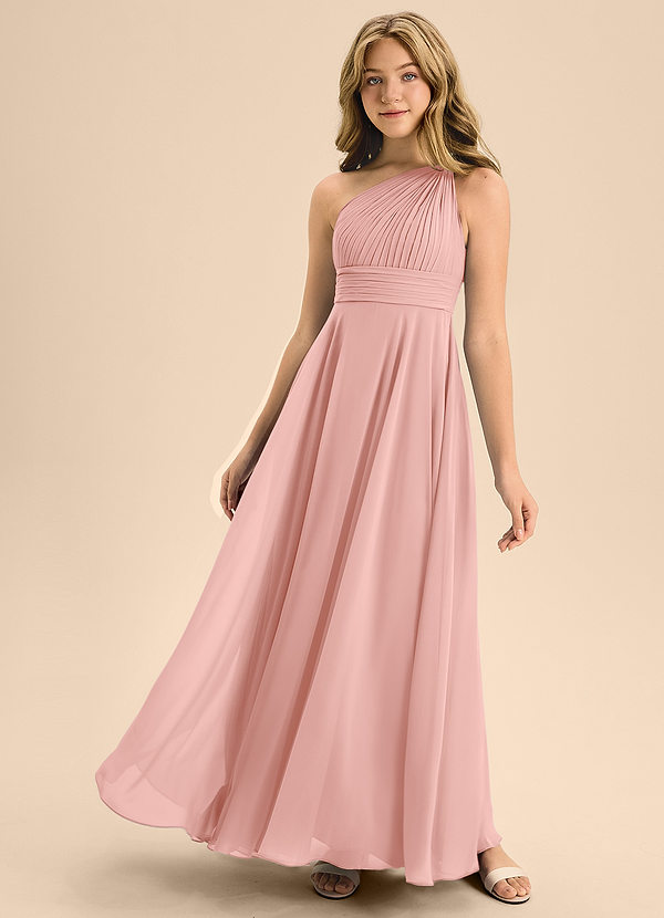 Azazie Charlize Junior Rosette A-Line Pleated Chiffon Dress image1