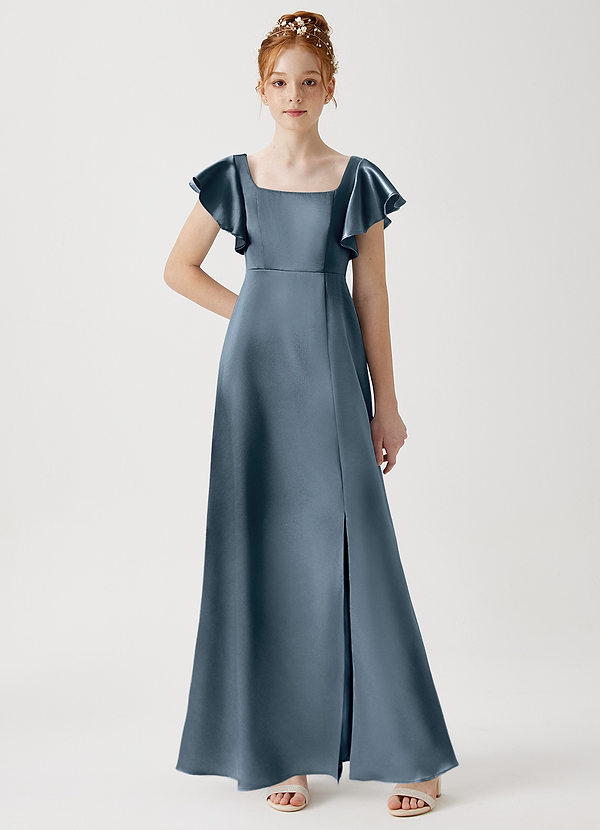 Azazie Bondi Junior Twilight A-Line Side Slit Metallic Satin Dress image1