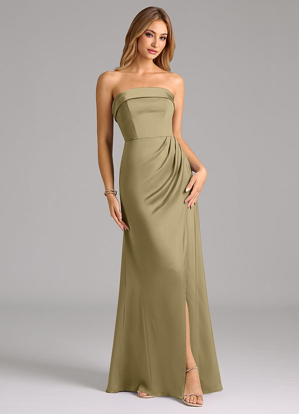 Azazie Aretha Bridesmaid Dresses Moss Green A-Line Strapless Stretch Satin Convertible Dress image1