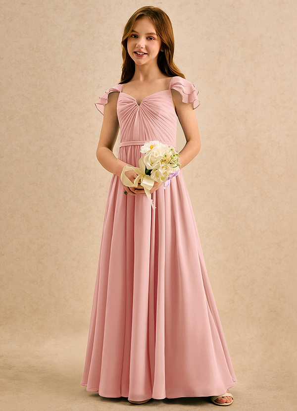 Azazie Meimei Girls Formal Vestidos de Niña de Flores Vestido de Rosetón de Gasa de Corte en A con Plisado image1