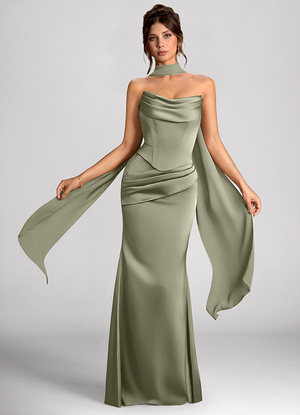 Calista Dusty Sage Luminous Satin Maxi Dress image1