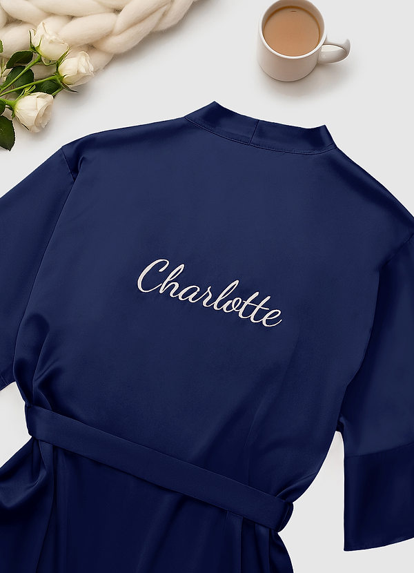 front Matching Color Personalized Embroidered Name 2-Piece Ruffle Satin Robe and Slip Set