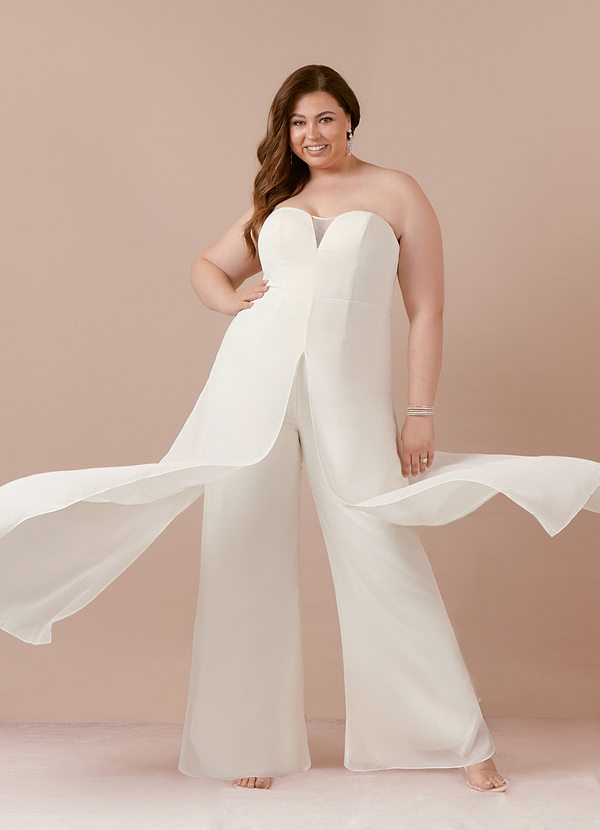 Azazie Tamara Wedding Dresses Diamond White Pant Styles Strapless Chiffon Dress image1
