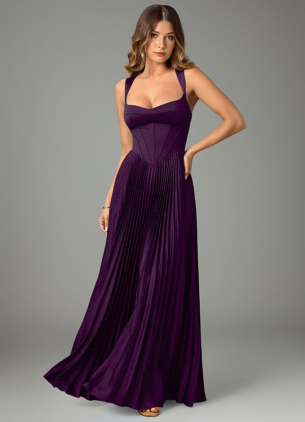 Azazie Avenelle Bridesmaid Dresses Grape A-Line Corset Stretch Satin Dress image1