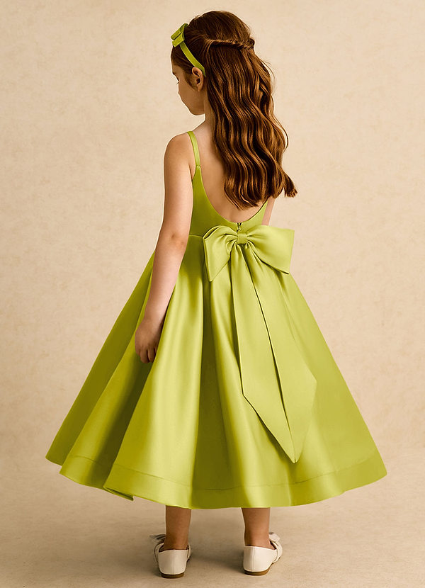 Azazie Babs Flower Girl Dresses Lemongrass Ball-Gown Pleated Matte Satin Dress image1