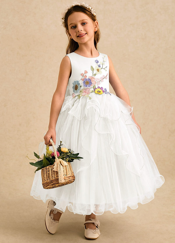 Azazie Savannah Rochii pentru fetițe de flori Rochie de bal Dantelă Tul Lungimea ceaiului Rochie image1