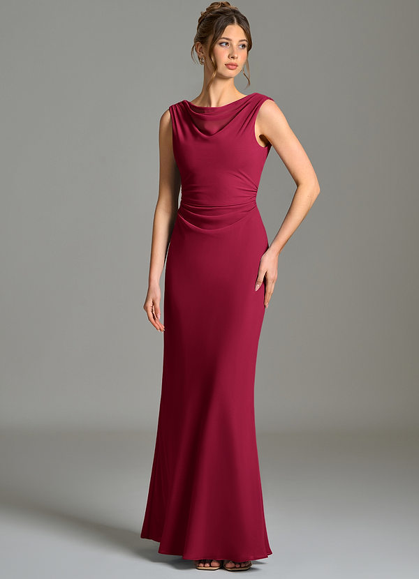 Azazie Kieryn Vestidos de dama de honor Vestido Borgoña de Gasa de Corte Sirena con Plisado image1