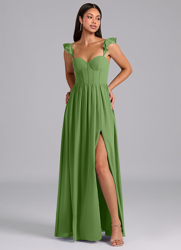 Azazie Denisse Suknie dla druhen Linia A Marszczony Szyfon Do ziemi Sukienka image1