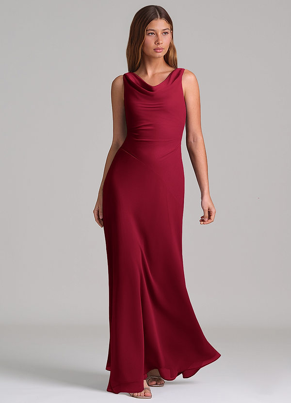 Azazie Nerine Brudtärneklänningar Klä av A-Linje i Chiffong Plisserad Bourgogne image1