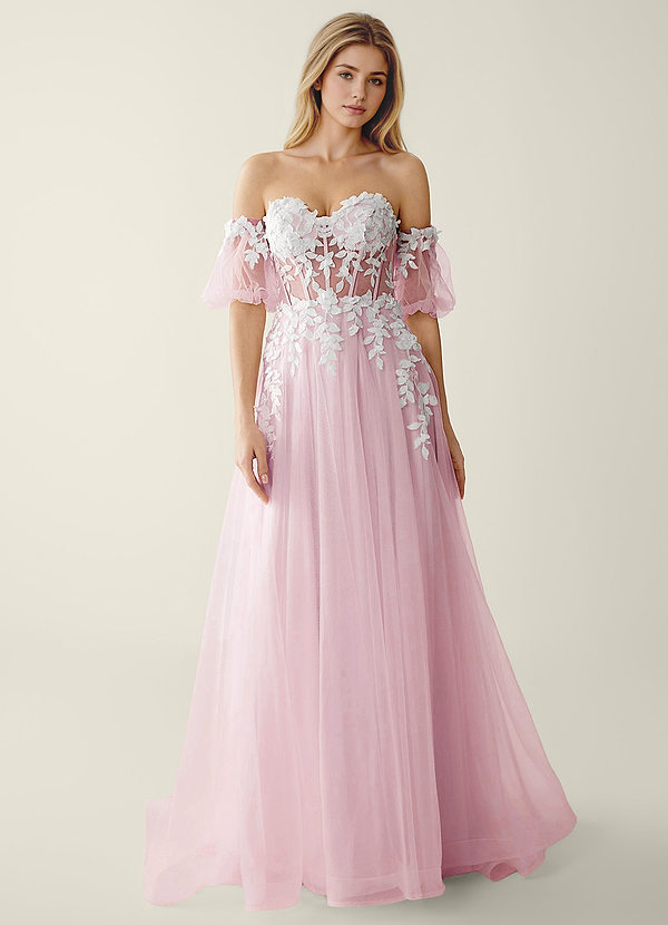 Luname Pudrowy Róż Suknia balowa z koronki tiulowej 3D Flower image1