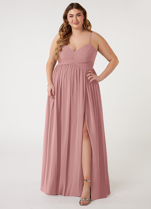 Azazie Alia Bridesmaid Dresses Dusty Rose A-Line Pleated Chiffon Dress image1