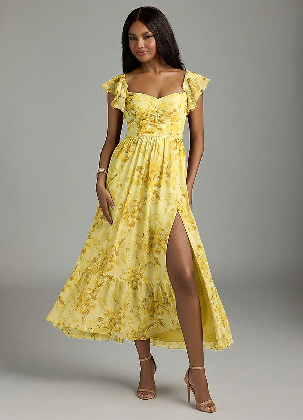 Azazie Anaya Vestidos de Dama de Honor Vestido Sorvete De Limão Floresce Floral de Chiffon de Linha A com Decote Coração image1