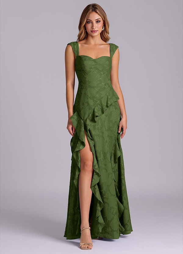 Azazie Sloane Bridesmaid Dresses Olive A-Line Sweetheart Neckline Floral Burnout Dress image1