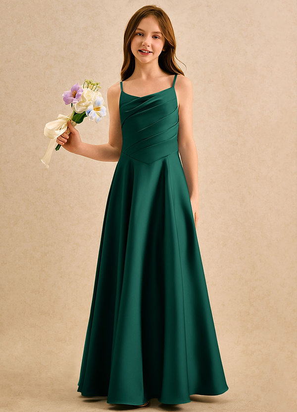 Azazie Coconut Girls Formal Blumenkinder Kleider A-Linie Plissee Stretch-Satin Kleid Smaragd image1