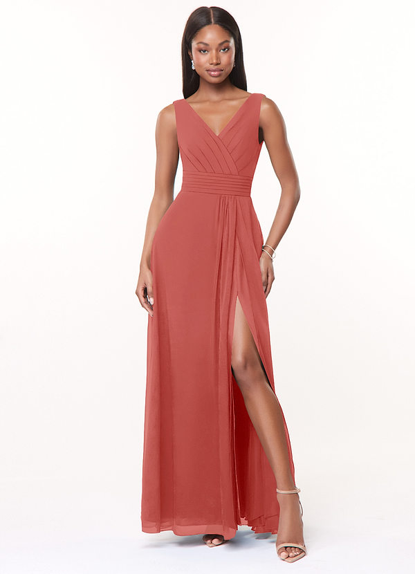 Azazie Karina Bridesmaid Dresses Antique Rose A-Line Pleated Chiffon Dress image1