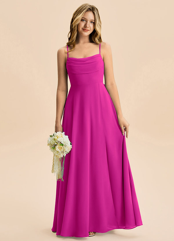 Azazie Bear Junior Jurk van Chiffon met A-Lijn Geplooid Fuchsia image1