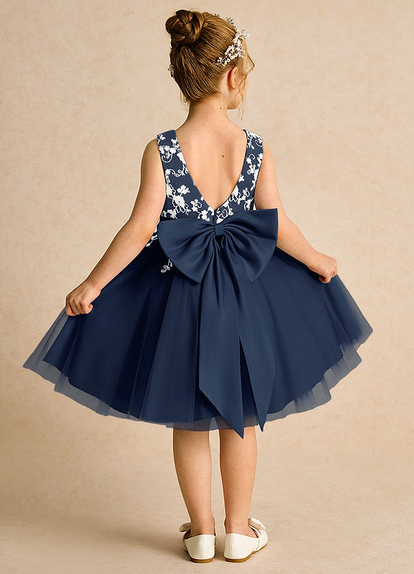 Azazie Butterfly Blumenkinder Kleider A-Linie Spitze Kleid Dunkelmarine image1