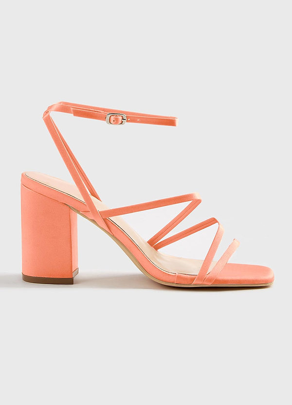 front Matching Color Matte Satin Ankle Strap Block Heel Sandals