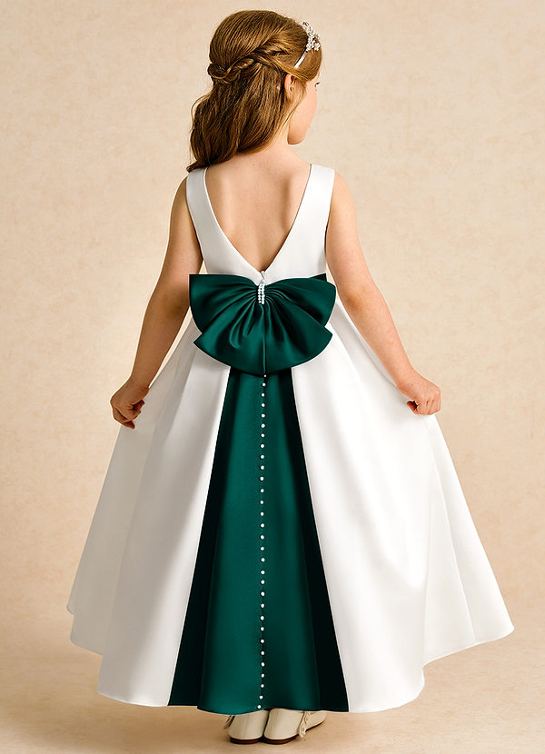 Azazie Cherry Flower Girl Dresses Ivory Pine Ball-Gown Pleated Matte Satin Dress image1