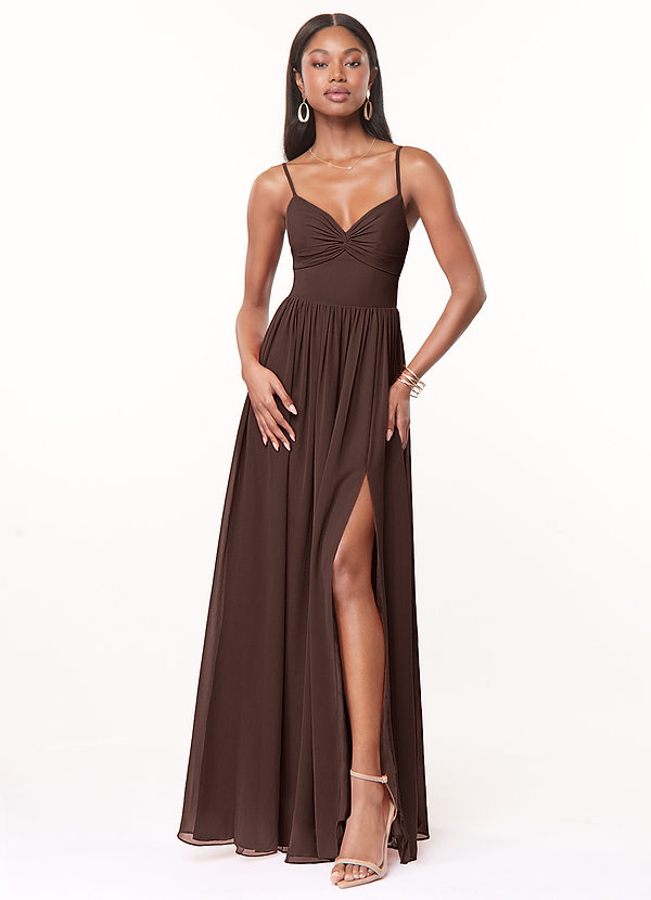 Azazie Zeya Bridesmaid Dresses Ganache A-Line V-Neck Pleated Chiffon Dress image1