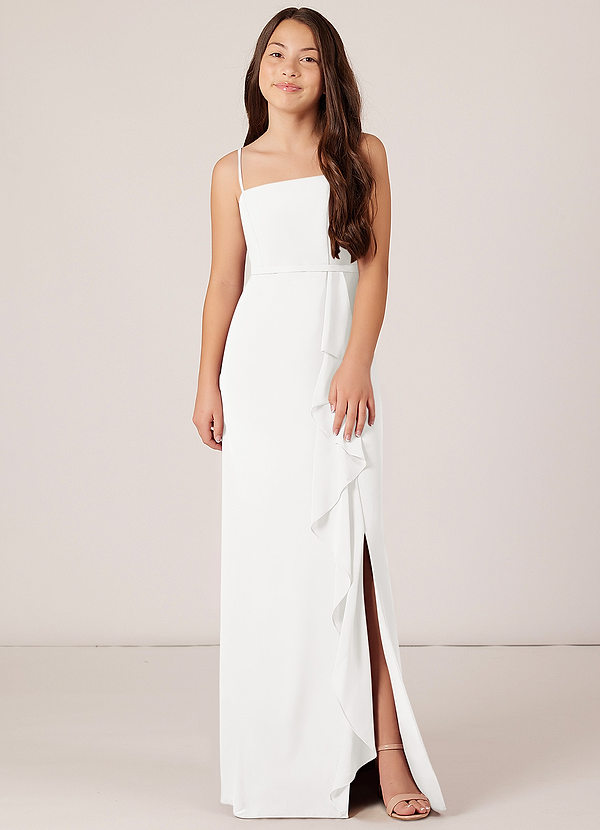 Azazie Kaylee A-Line Chiffon Floor-Length Junior Bridesmaid Dress with Belt image1