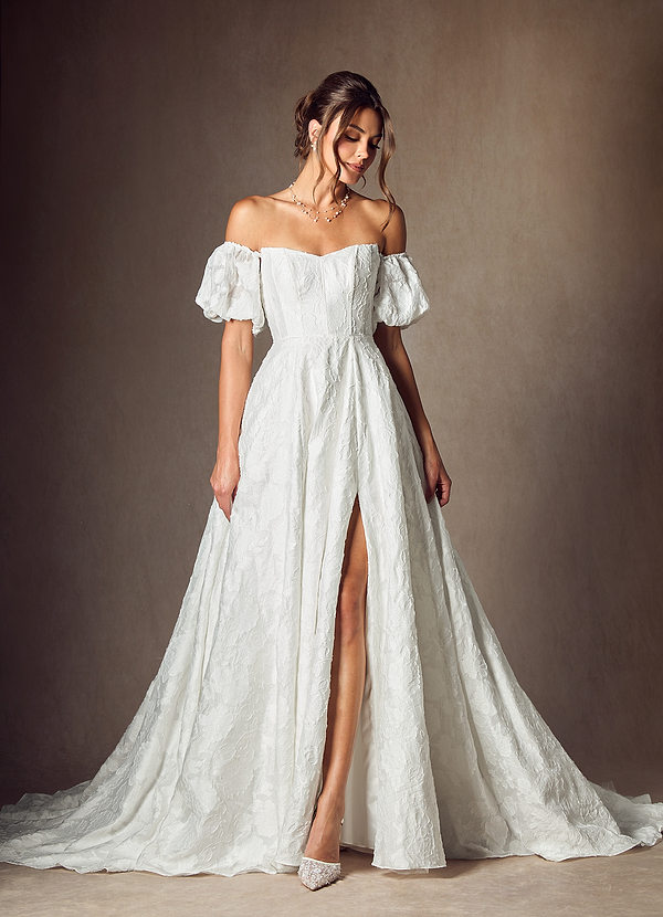 Azazie Gladiola Wedding Dresses Diamond White Ball-Gown Sweetheart Neckline Floral Burnout Jacquard Dress image1
