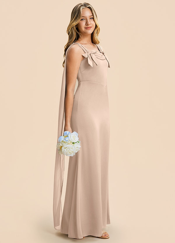 Azazie Chelsea Junior English Rose Sheath Pleated Stretch Satin Dress image1