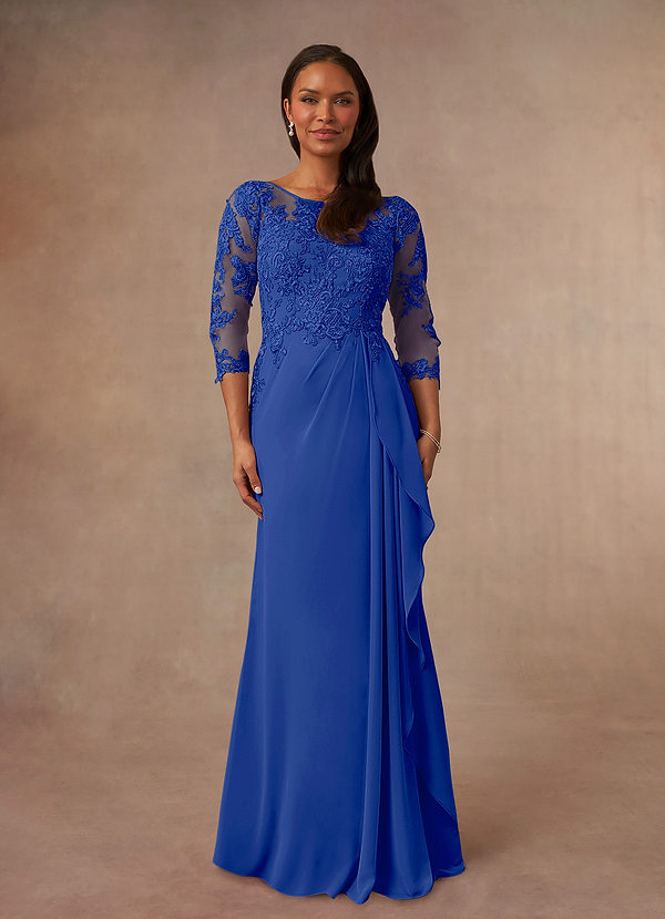 Azazie Calanthe Brautmutterkleider A-Linie Schaufel Chiffon Kleid Königsblau image1