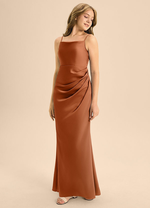 Azazie Renna Junior Copper A-Line Pleated Stretch Satin Dress image1