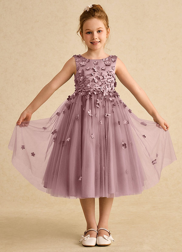 Azazie Lana Blumenkinder Kleider A-Linie ärmellos Matte Satin Kleid Altrosa image1