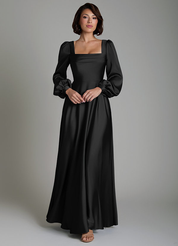 Solana Bridesmaid Dresses Black A-Line Long Sleeve Stretch Satin Dress image1