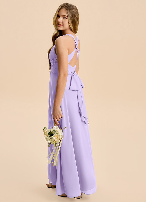 Azazie Kirsten Junior Robe Trapèze en Mousseline de soie Plissée Lilas image1