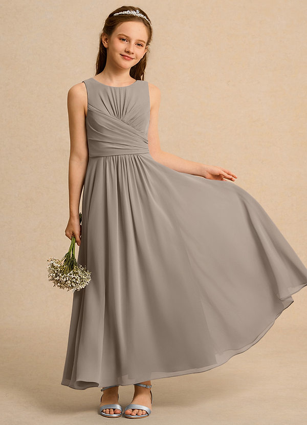 Azazie Ducky Girls Formal Flower Girl Dresses Taupe A-Line Pleated Chiffon Dress image1
