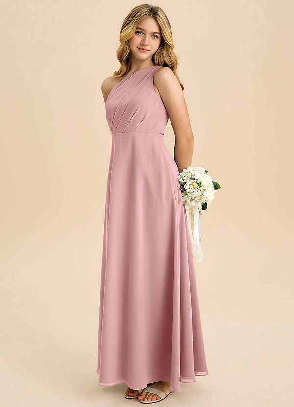 Azazie Phaedra Junior Jurk van Chiffon met A-Lijn Geplooid Stoffige Roos image1